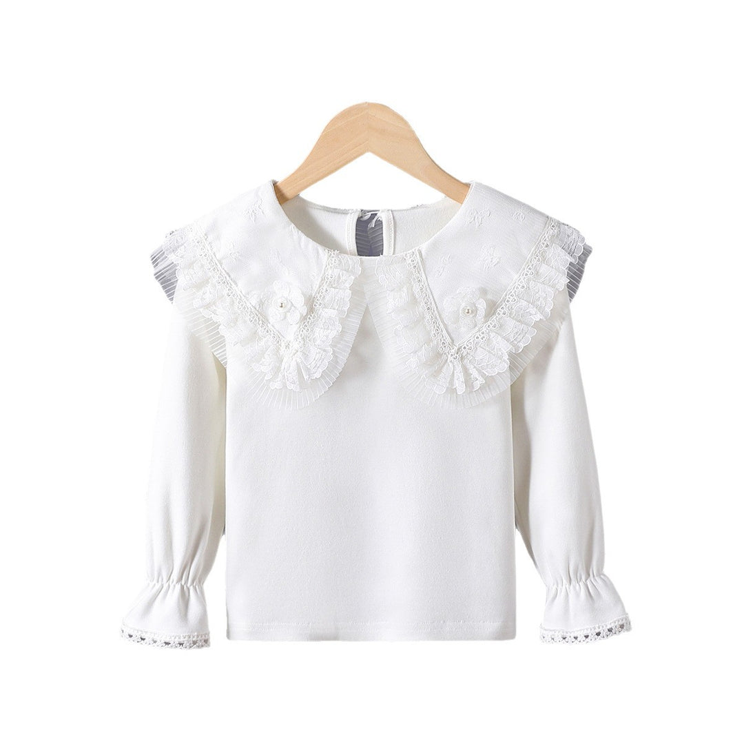 Mädchen Bluse mit üppigem Spitzenkragen und filigranen Applikationen Drune