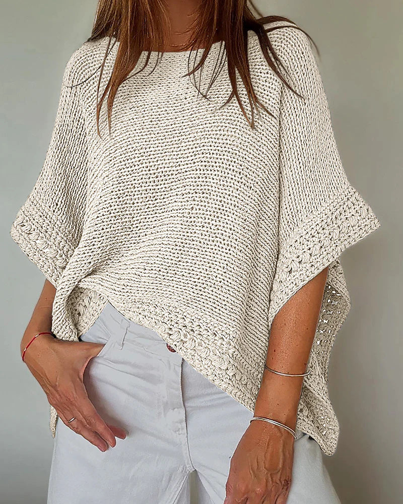 Damen Leichtes Oversize Strickponcho mit Häkelkante Drune
