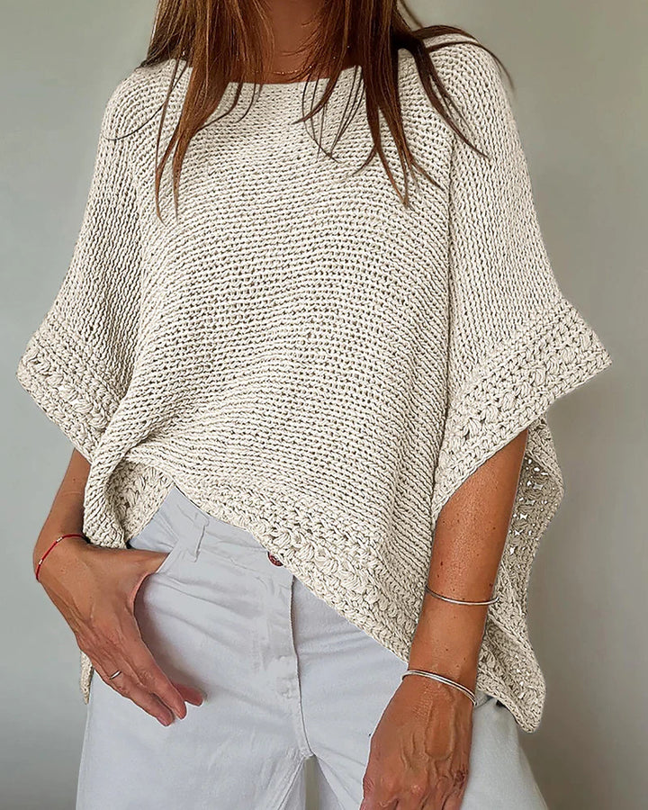 Damen Leichtes Oversize Strickponcho mit Häkelkante Drune