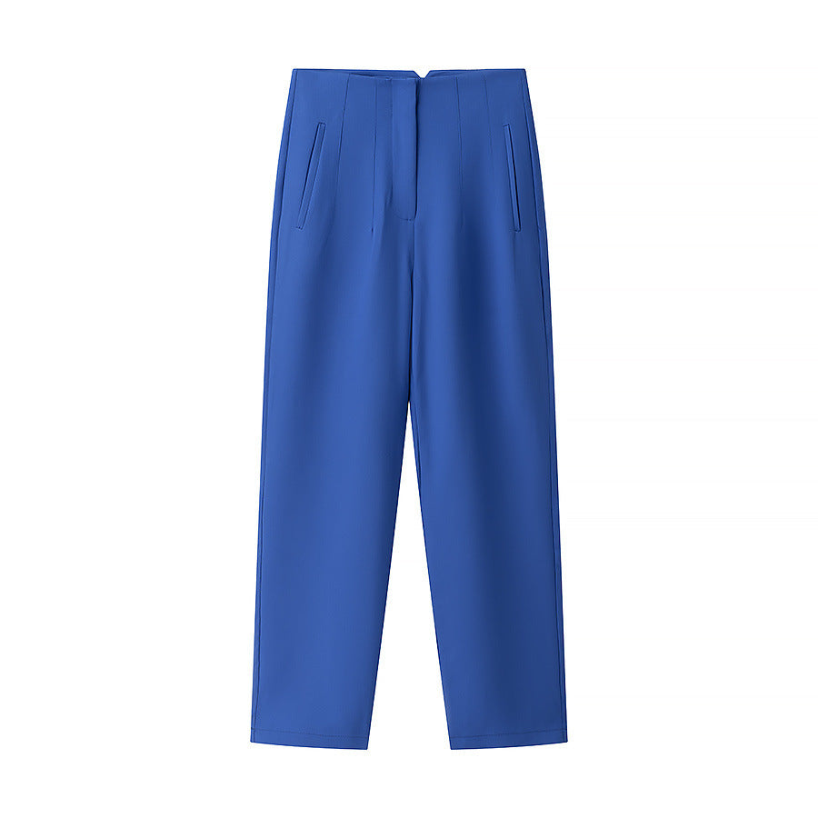 Damen elegante Hochbundhose mit feinen Falten und praktischen Taschen Drune