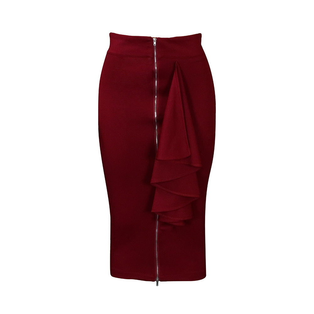 Damen Midi-Rock mit asymmetrischen Rüschendetails und Reißverschluss Drune