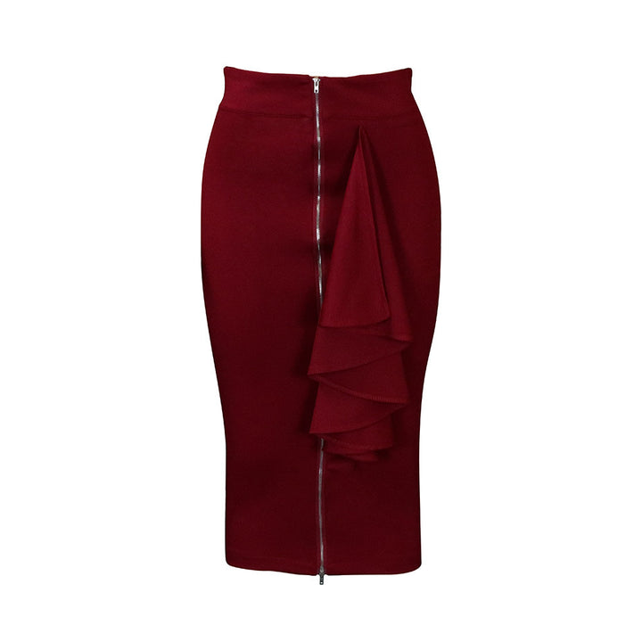 Damen Midi-Rock mit asymmetrischen Rüschendetails und Reißverschluss Drune