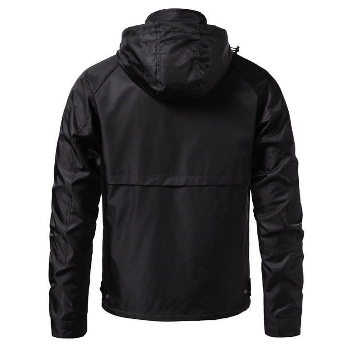 Herren Wasserabweisende Kapuzenjacke im Utility‑Stil mit Druckknopfleiste und Pattentaschen Drune