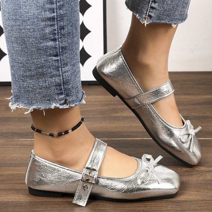 Damen nan Ballerinas mit Leopardenmuster, verstellbarem Mary-Jane-Riemen und dekorativer Schleife Drune