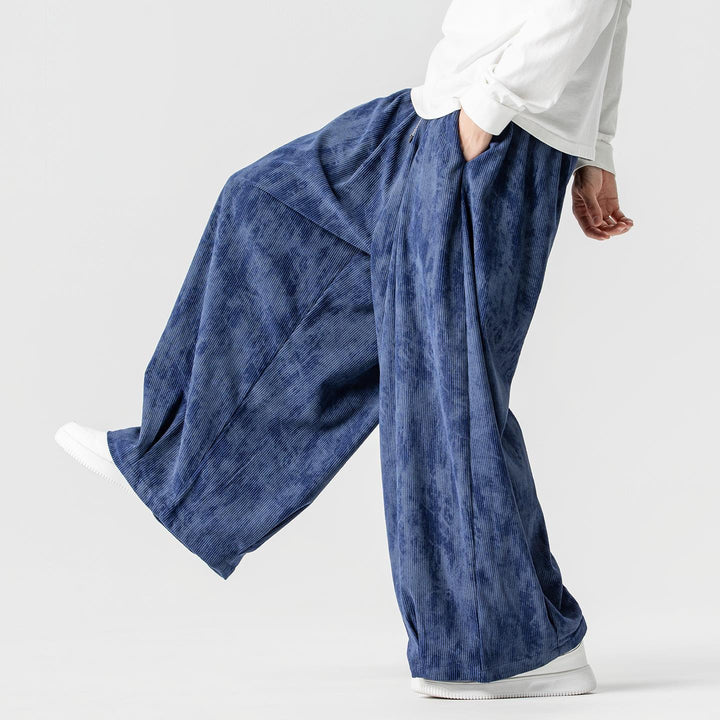 Herren Weite Cord-Loungehose mit Kellerfalten, elastischem Bund und Ballonbeinschnitt Drune