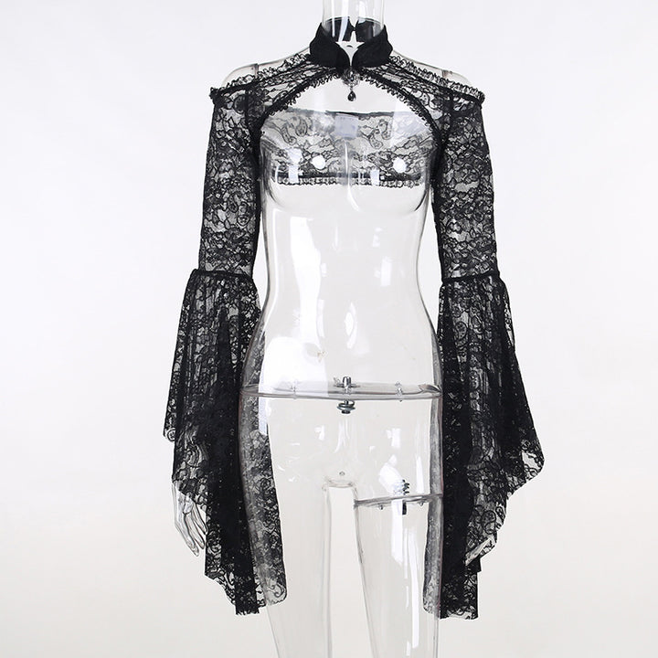 Damen figurbetonte Bluse mit Rüschendetails und Schnürung Drune