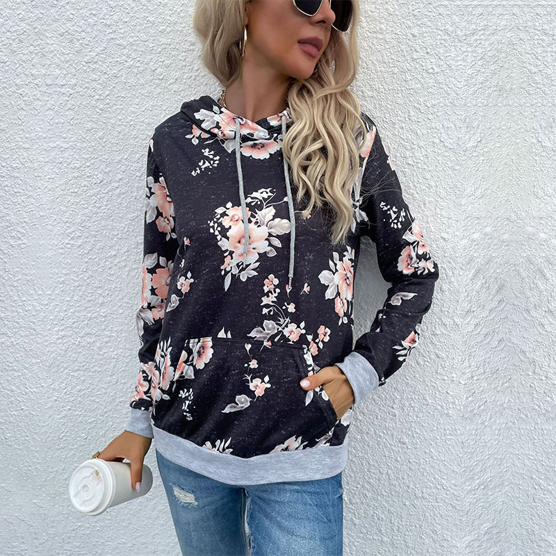 Damen Lässiger Kapuzenpullover mit floralem Muster Drune