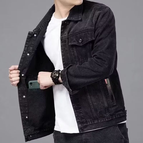 Herren Modische Denimjacke mit Knöpfen Drune