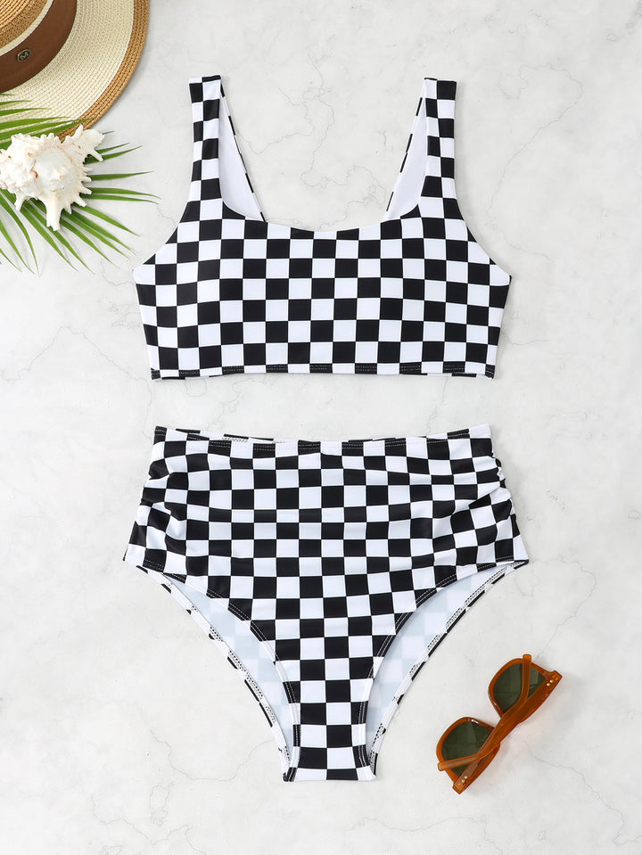 Damen Hochtailliertes Bikini-Set mit checkermuster Drune