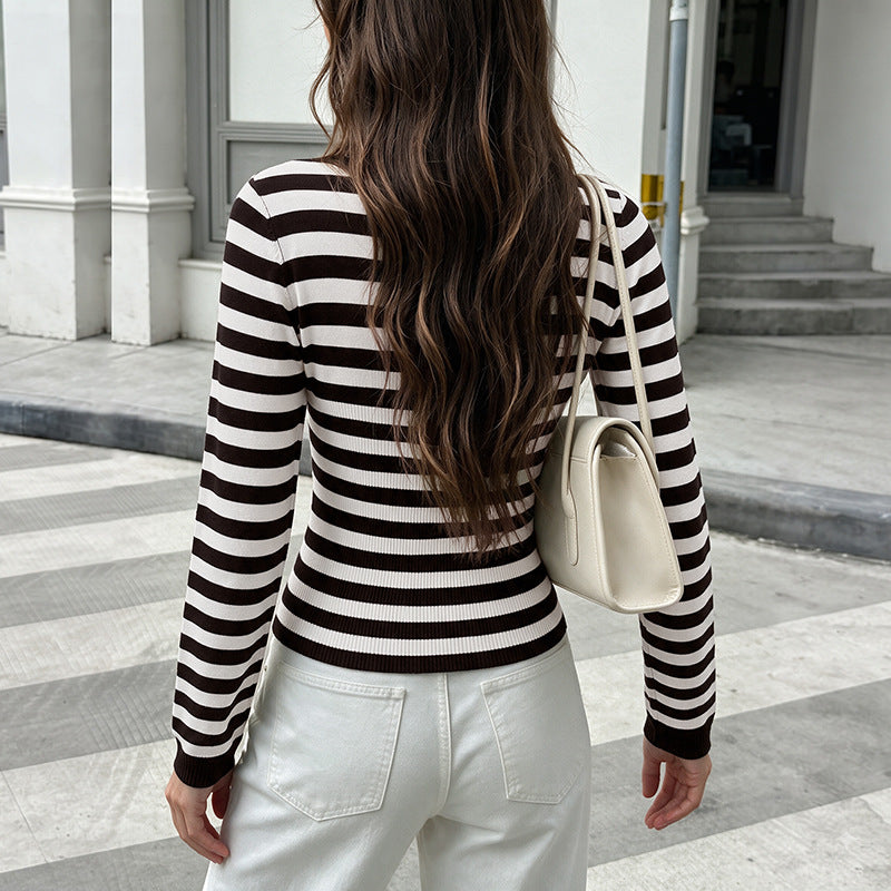 Damen Lässiger Langarm-Pullover im modernen Streifenlook Drune