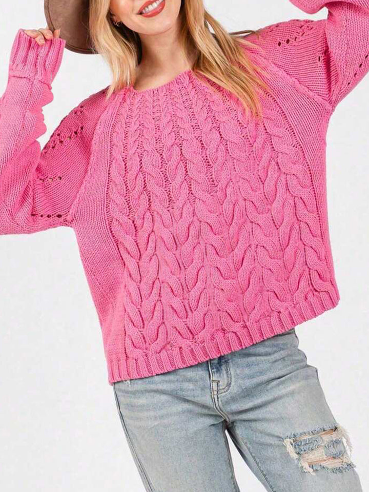 Damen Grobstrickpullover mit voluminösen Ärmeln und feinem Lochmuster Drune