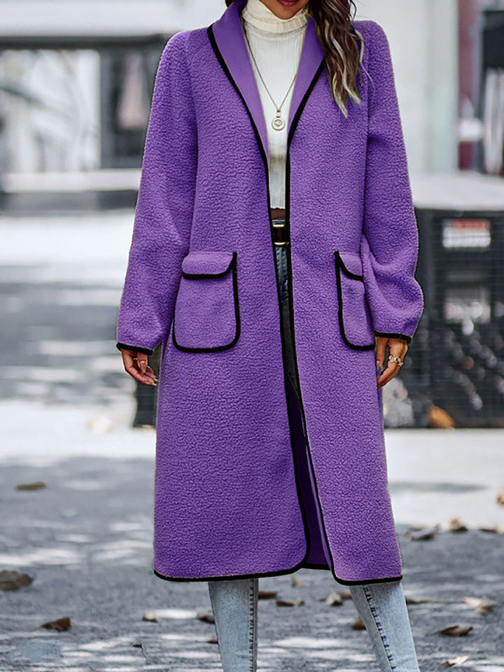 Damen eleganter, länger cardigan mit praktischem Schnitt und kontrastierenden Akzenten Drune