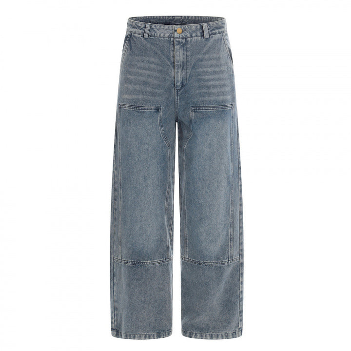 Damen hochgeschnittene Weitbein-Jeans im Utility-Look mit aufgesetzten Taschen Drune