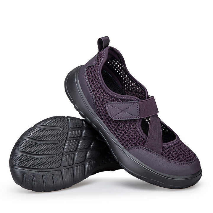 Damen nan atmungsaktive Strick-Riemchensneaker mit Klettverschluss gepolsterter Komfortsohle und flexibler Profillaufsohle Drune
