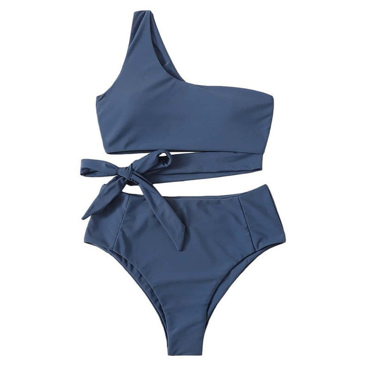 Damen One-Shoulder Bikini mit hoher Taille und seitlichem Bindeband Drune