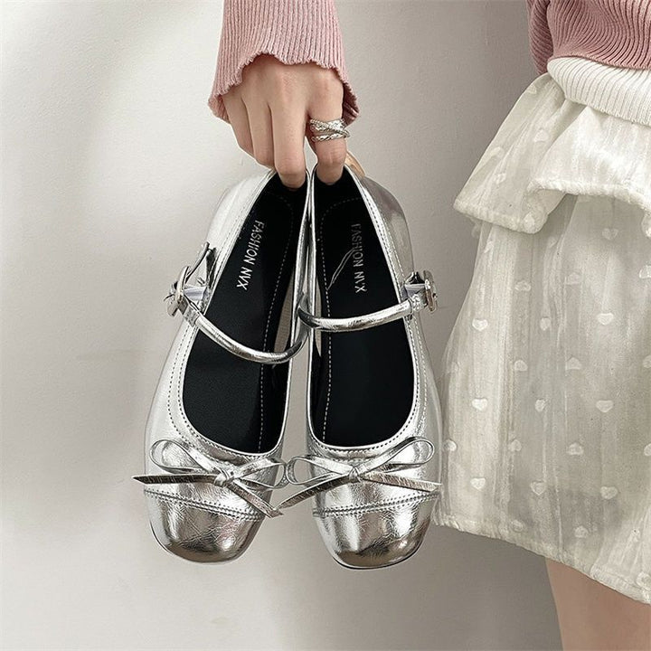 Damen Riemchen‑Ballerinas mit dekorativer Schleife und verstellbarem Schnallenriemen Drune