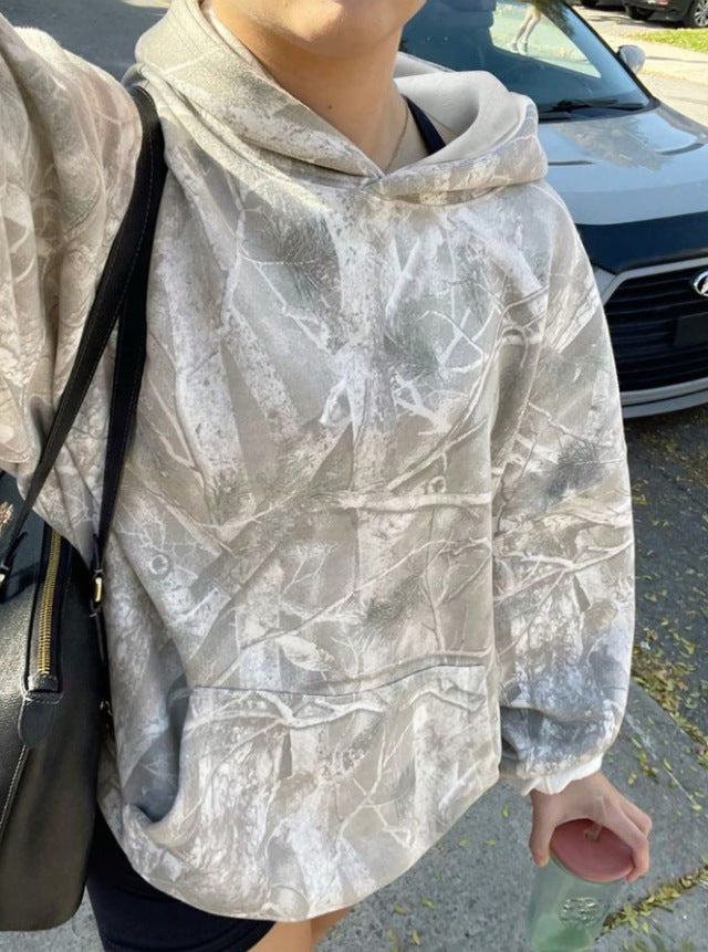 Damen Oversize Kapuzenpullover mit Naturmuster und Kängurutasche Drune