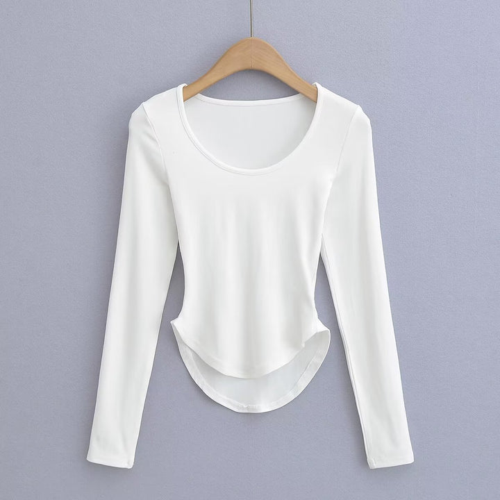 Damen Langarmshirt mit modernem Schnitt und geschwungenem Saum Drune