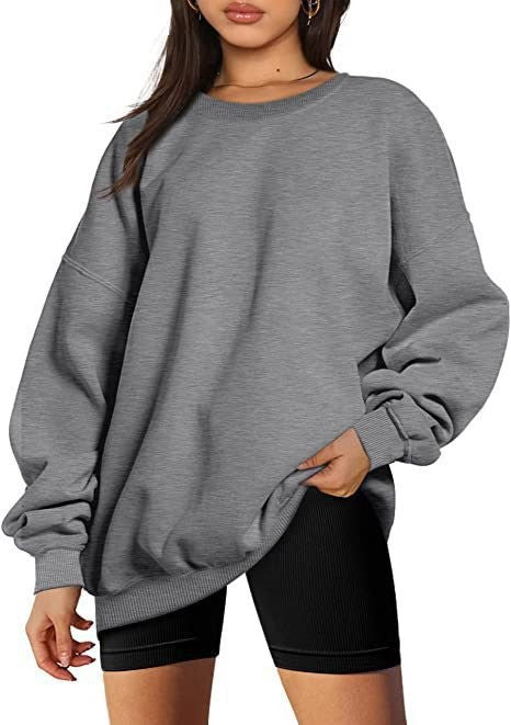 Damen nan extralanger Oversize-Sweatpullover mit Ballonärmeln, geripptem Saum und angerauter Innenseite Drune