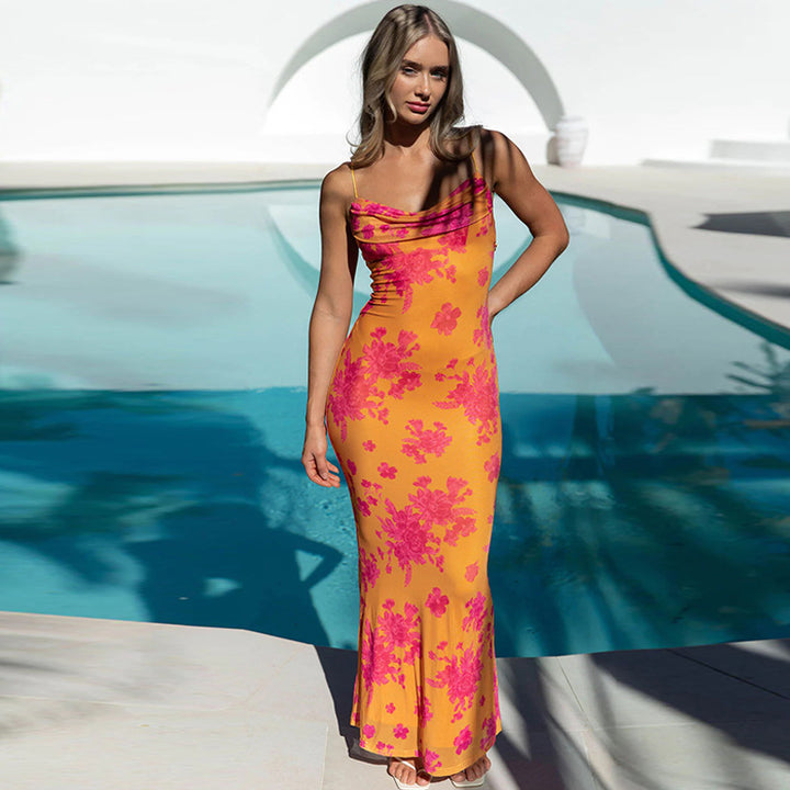 Damen Elegantes Maxikleid mit Spaghetti-Trägern und fließendem Schnitt Drune