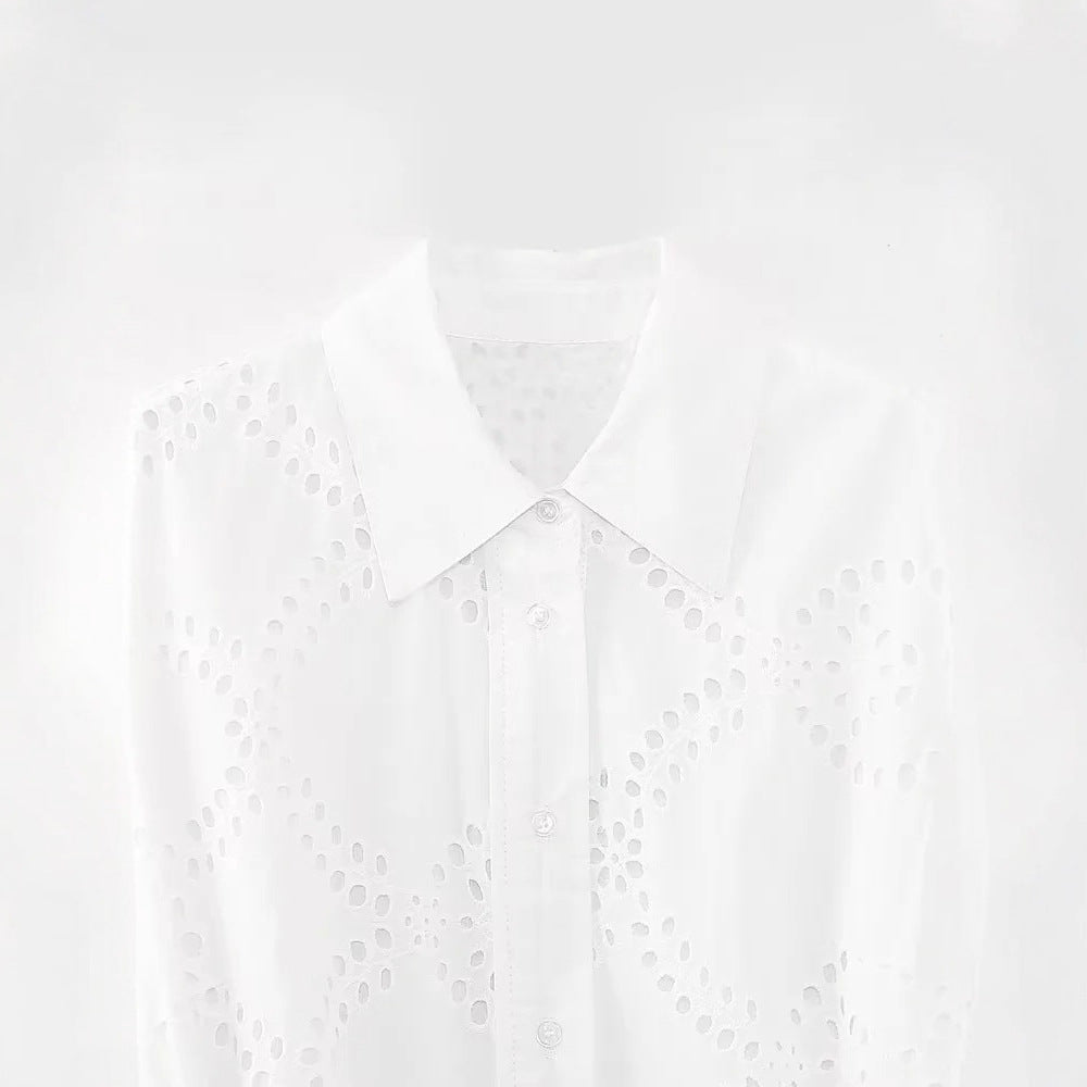 Damen nan langes Broderie-Anglaise Hemdblusenkleid mit Taillengürtel Drune