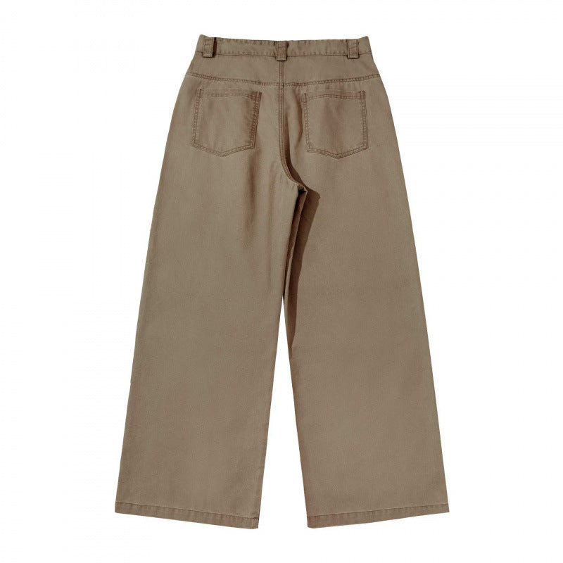 Damen weite Cargo‑Hose mit Stufennaht, hoher Taille und breitem Bein Drune
