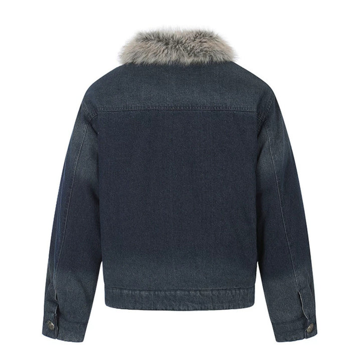 Damen Jeansjacke mit Kunstfellkragen und militärischen Zierknöpfen Drune