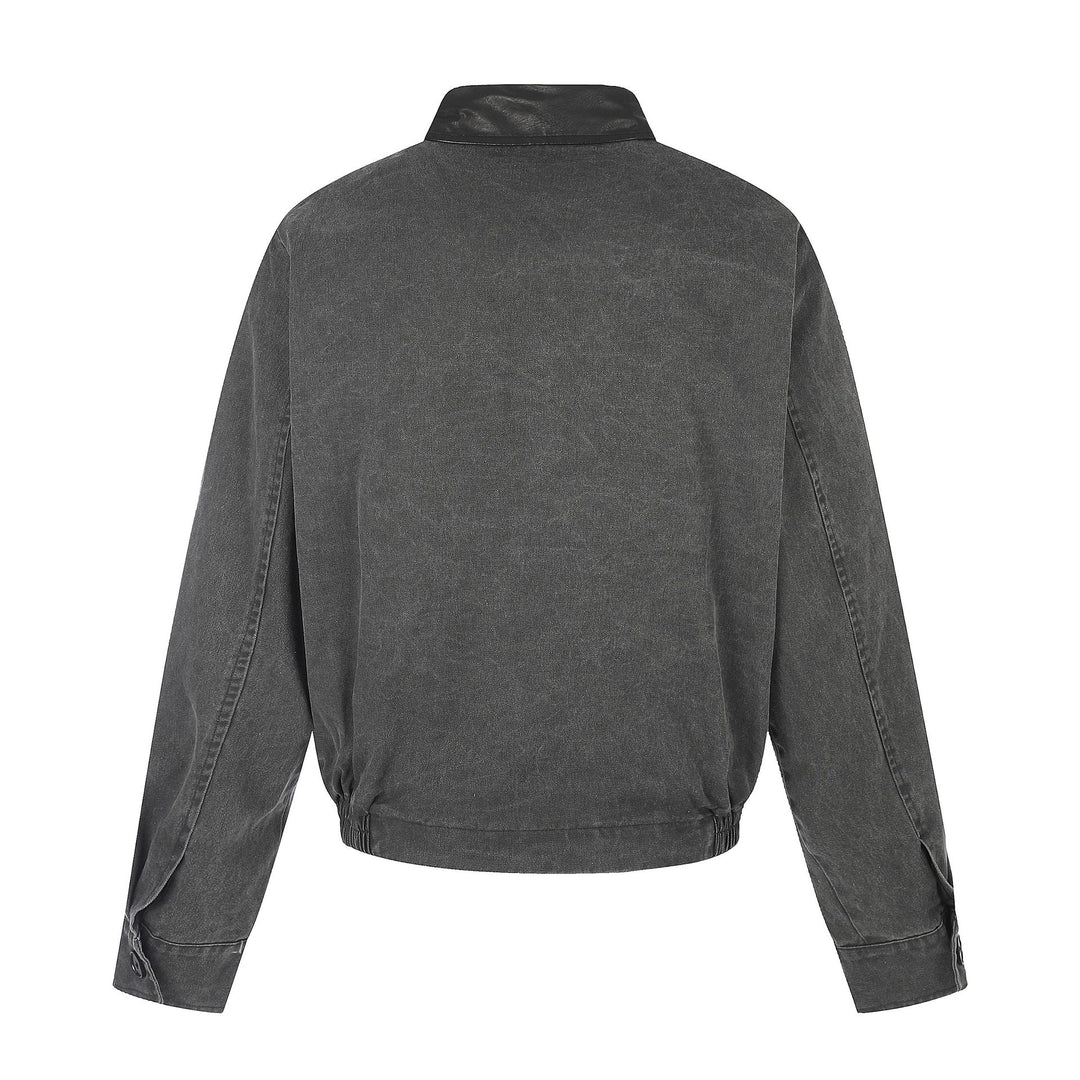 Herren Kurz geschnittener Boxy-Blouson mit asymmetrischer Knopfleiste, Taillengürtel und Kontrastkragen Drune