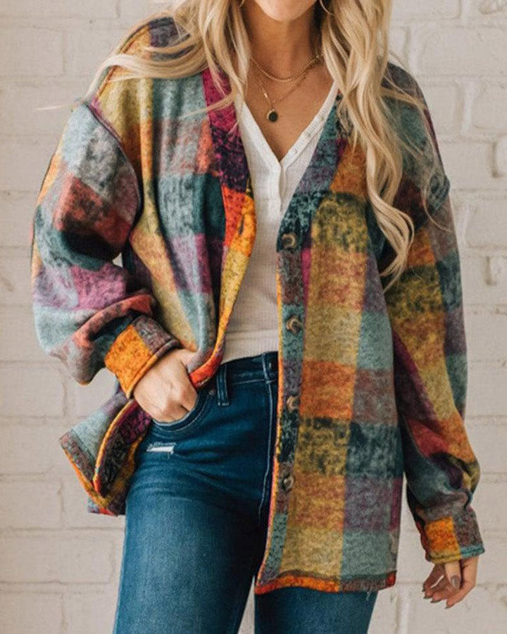 Drune | Mehrfarbige Karierte Kragenlose Jacke
