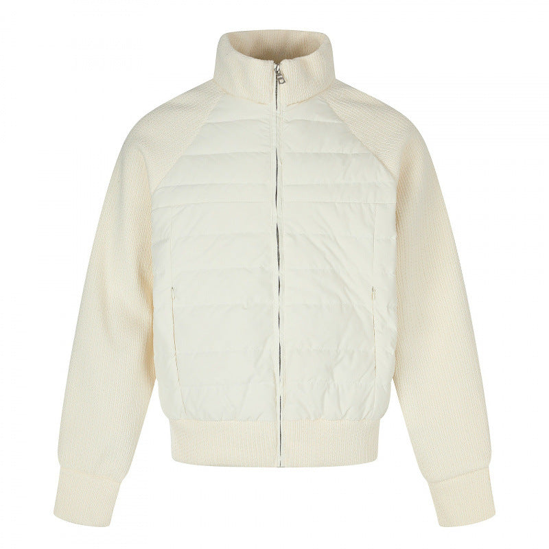 Damen Hybrid-Steppjacke mit gesteppter Front, Grobstrickärmeln und hohem Stehkragen Drune