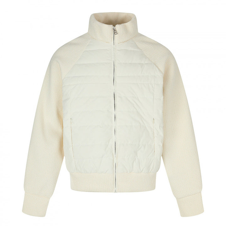 Damen Hybrid-Steppjacke mit gesteppter Front, Grobstrickärmeln und hohem Stehkragen Drune