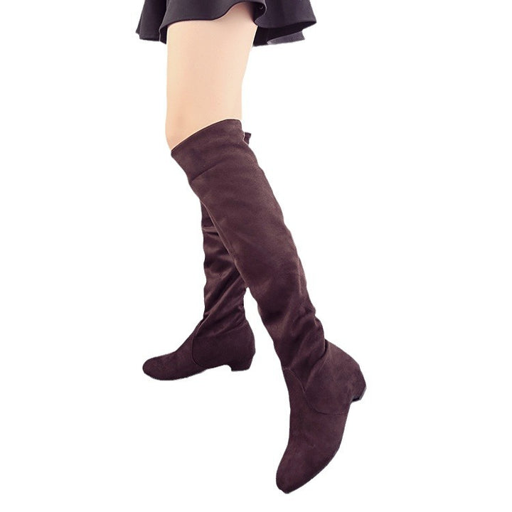Damen Overknee-Stiefel mit weichem Veloursfinish, flachem Keilabsatz und stretchigem Schaft Drune