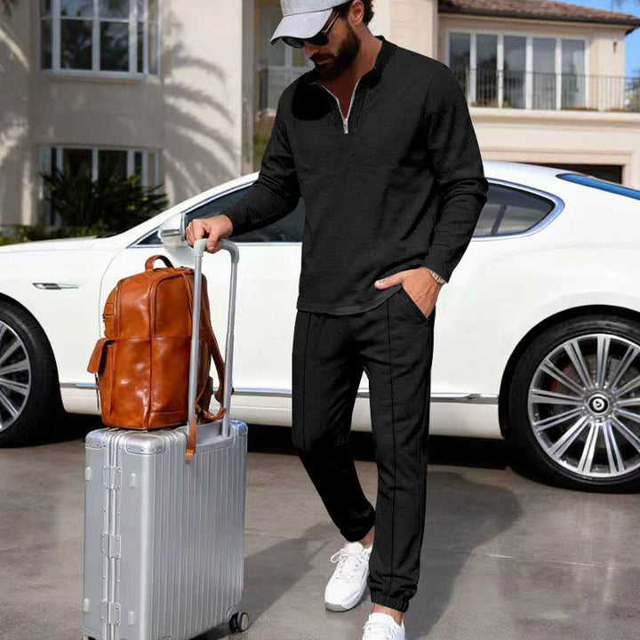 Herren Leichtes Henley-Loungewear-Set mit Kontrastkragen, Tunnelzug-Jogger und elastischen Bündchen Drune
