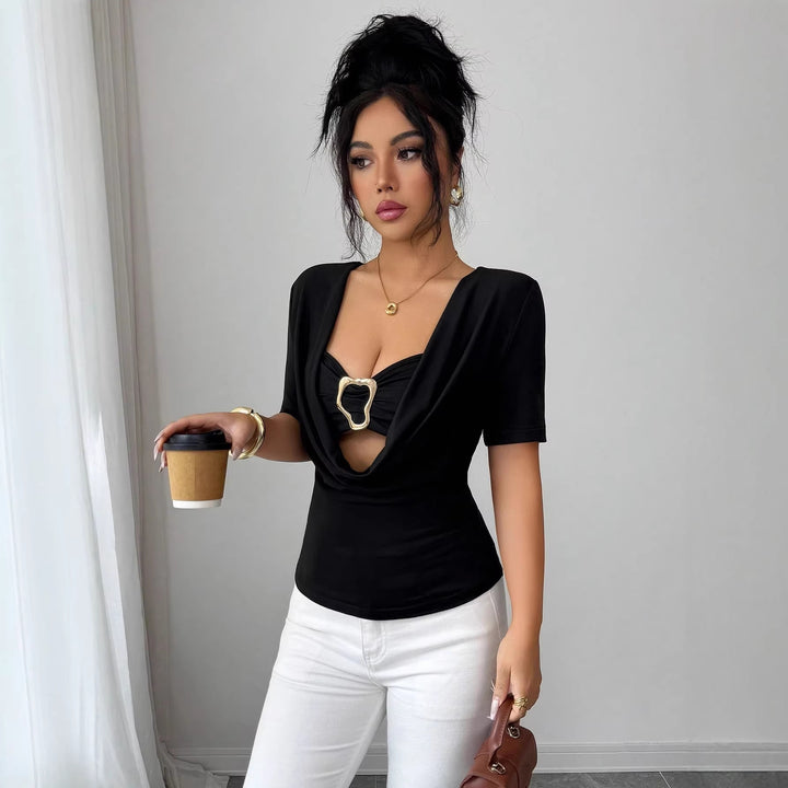 Damen nan drapiertes Cropped-Top mit herzförmiger Zierschließe und Cut-Out Drune