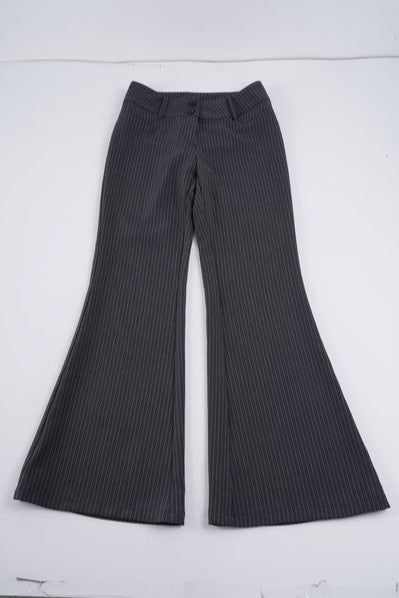 Damen Hochtaillierte Stretch‑Schlaghose mit Nadelstreifen und Doppelknopf Drune