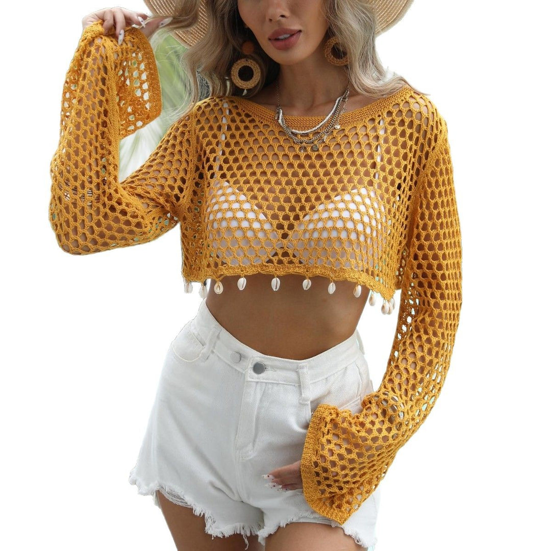 Damen Häkel-Überwurf mit Open-Shoulder Design und Muschelverzierungen Drune