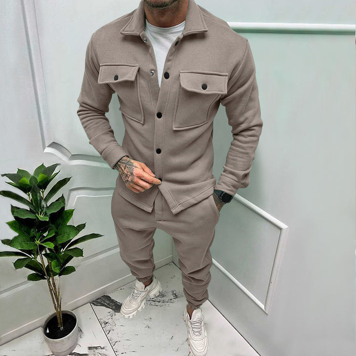 Herren nan Overshirt- und Jogginghose-Set mit aufgesetzten Klappentaschen, ergonomischem Schnitt und elastischem Bund Drune