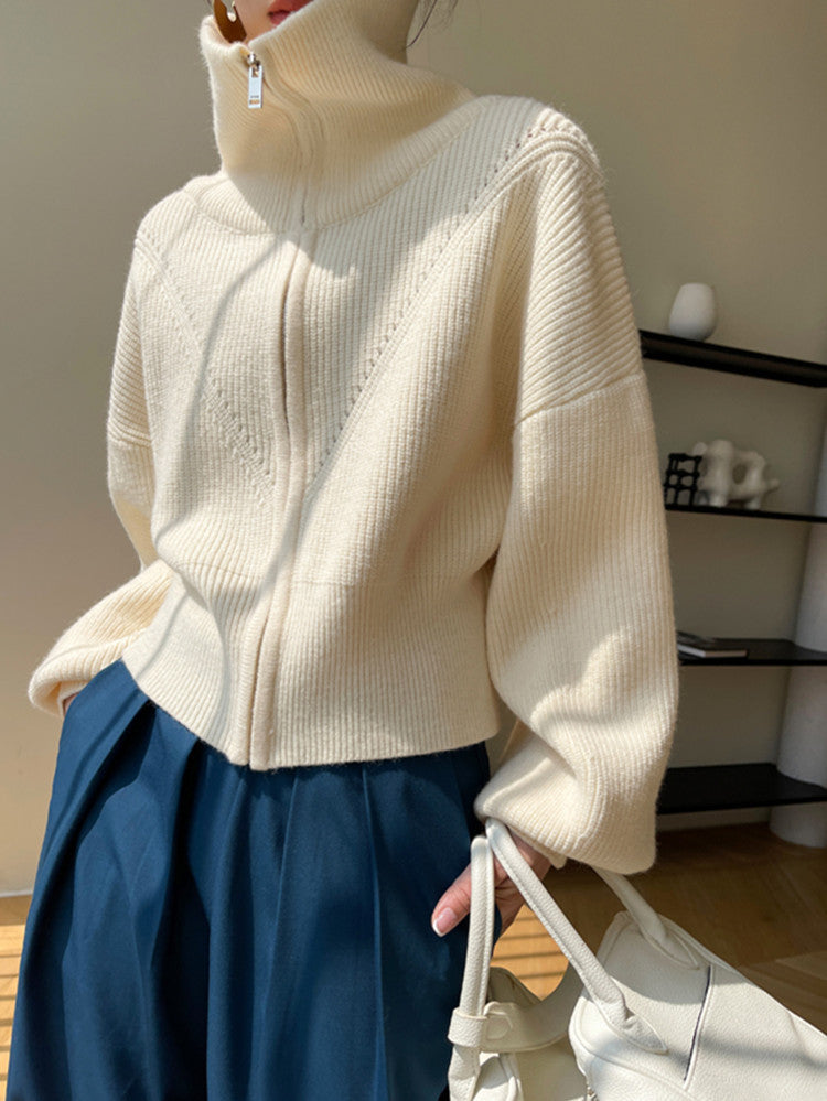 Damen Grobstrick Pullover mit hohem Kragen und übergroßem Schnitt Drune