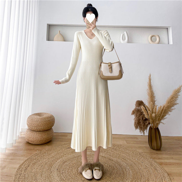 Damen Maxikleid mit Rippstruktur und elegantem V-Ausschnitt Drune