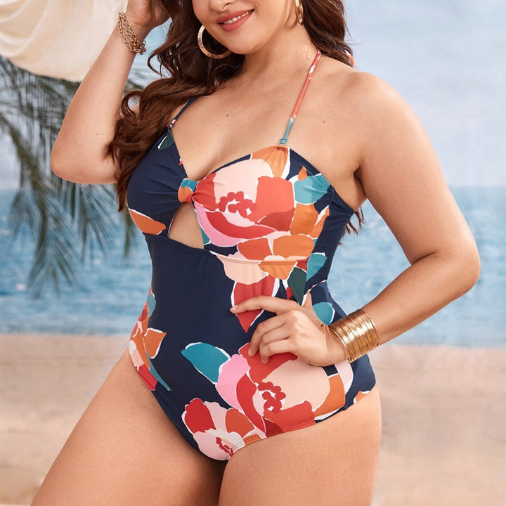 Damen Einteiler Badeanzug mit floralem Cut-Out und verstellbaren Trägern Drune