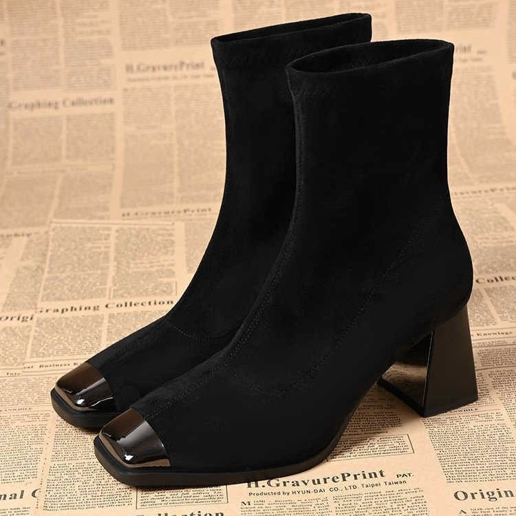 Damen Elegante Stiefeletten mit quadratischer Zehenpartie und Blockabsatz Drune