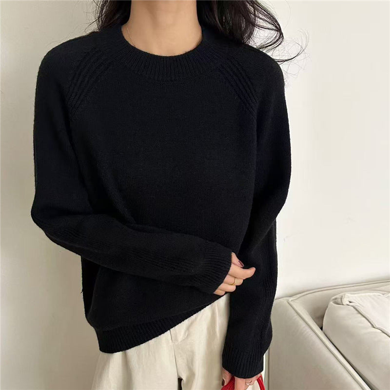 Damen lässiger Strickpullover mit Rundhalsausschnitt und feiner Struktur Drune