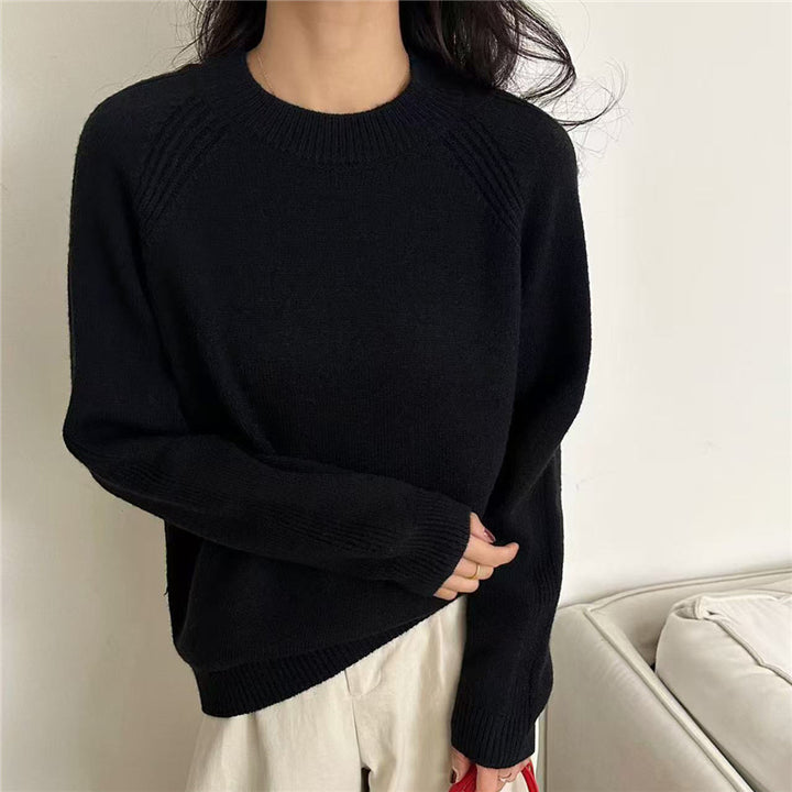 Damen lässiger Strickpullover mit Rundhalsausschnitt und feiner Struktur Drune