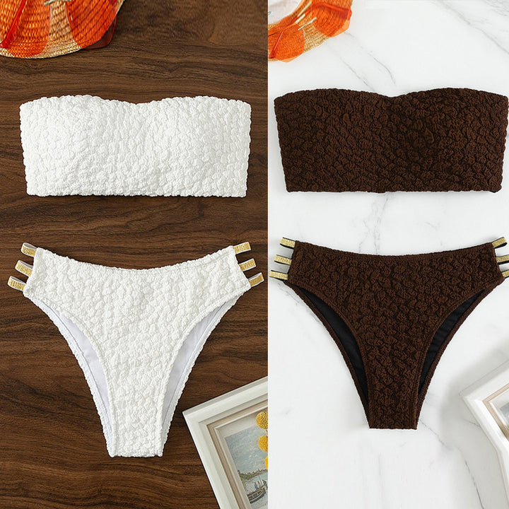 Damen Bandeau-Bikini-Set mit glänzenden Akzenten Drune