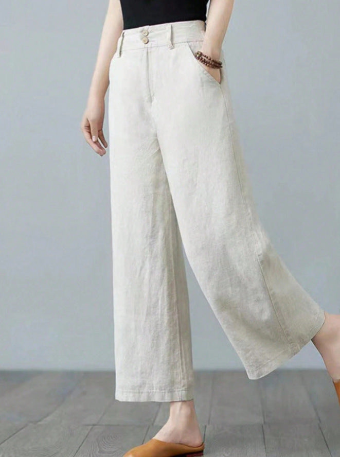 Damen Weite Leinenhose mit hohen Bund Drune