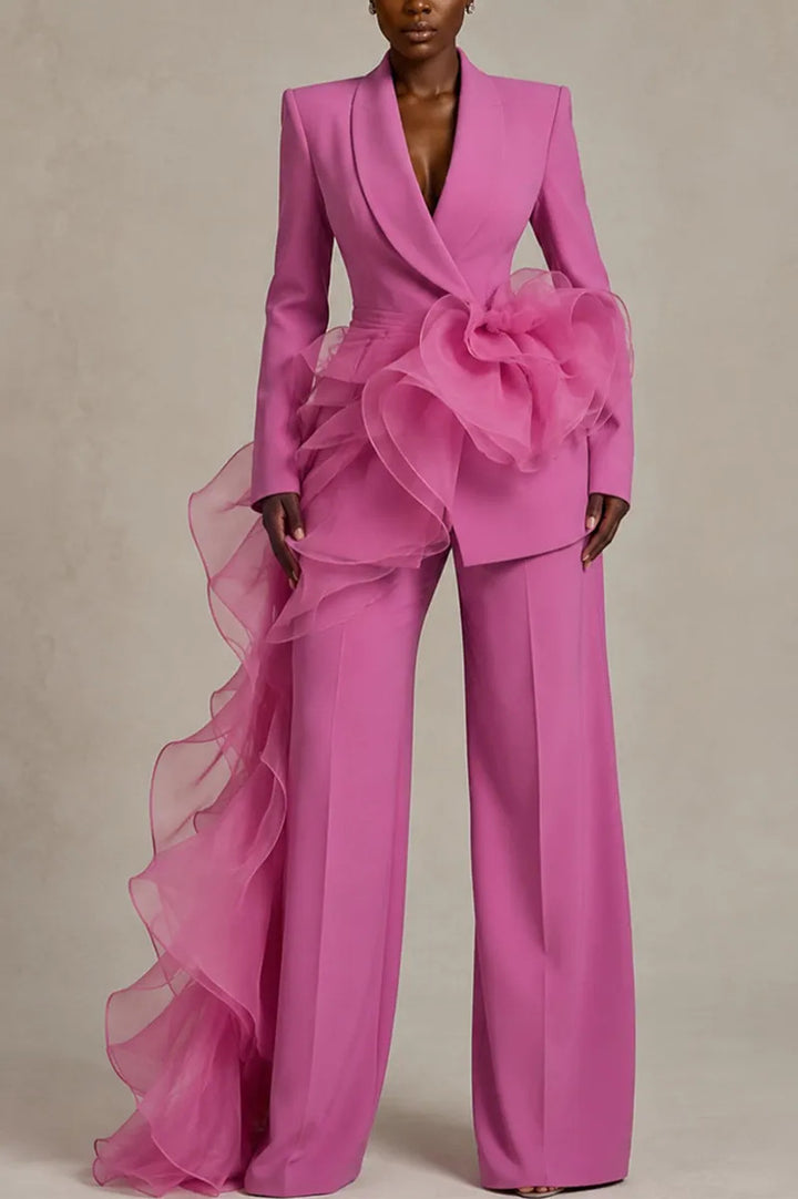 Damen Eleganter Anzug mit asymmetrischem Volant Drune