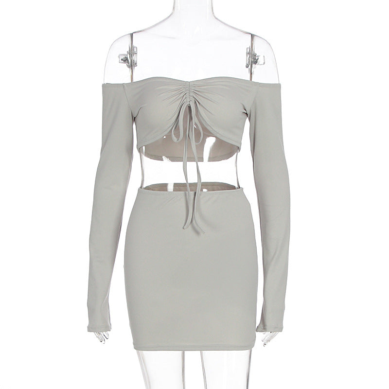 Damen Off-Shoulder Mini-Kleid mit versehentlichen Cut-Outs und Raffung Drune