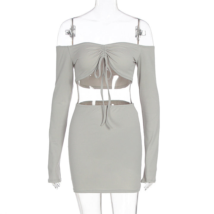 Damen Off-Shoulder Mini-Kleid mit versehentlichen Cut-Outs und Raffung Drune