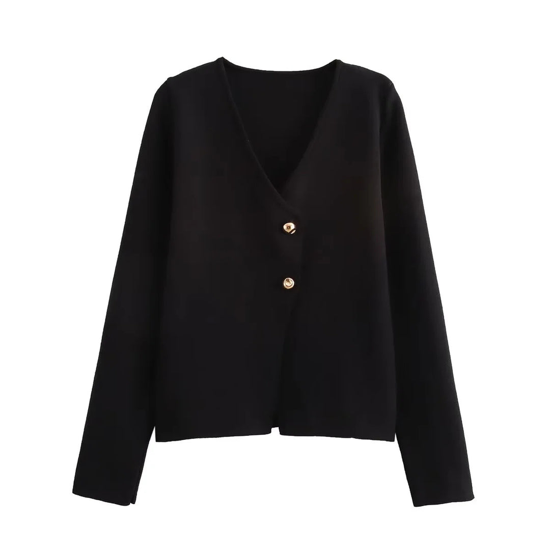 Damen angenehm weicher Strickpullover mit elegantem V-Ausschnitt und maritimen Knopfdetails Drune