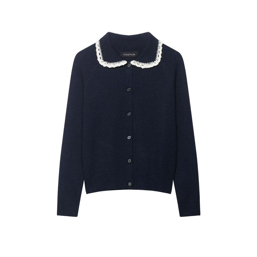 Damen Feinstrick-Cardigan mit gehäkeltem Peter-Pan-Kragen Drune